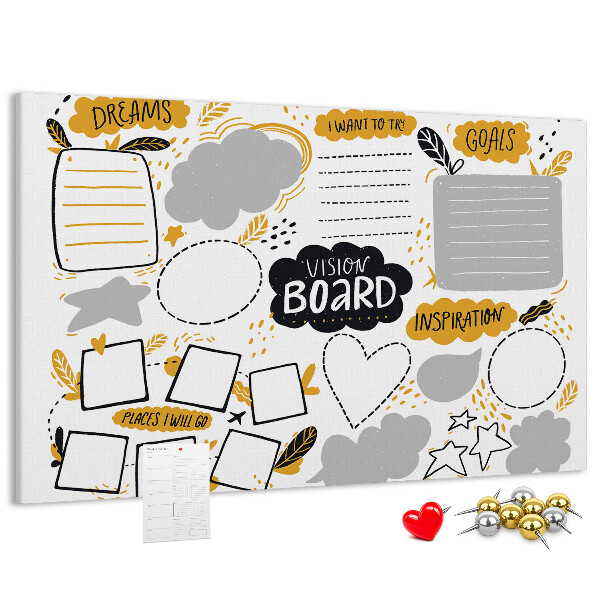 Lavagna di sughero vision board per luoghi e obiettivi