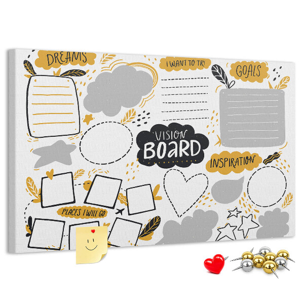 Lavagna di sughero vision board per luoghi e obiettivi