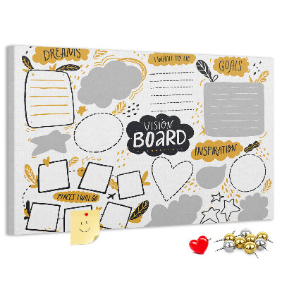 Lavagna di sughero vision board per luoghi e obiettivi