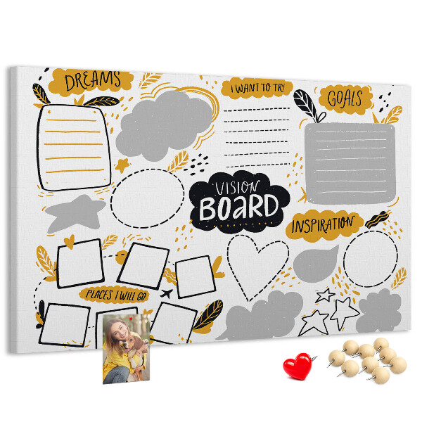 Lavagna di sughero vision board per luoghi e obiettivi