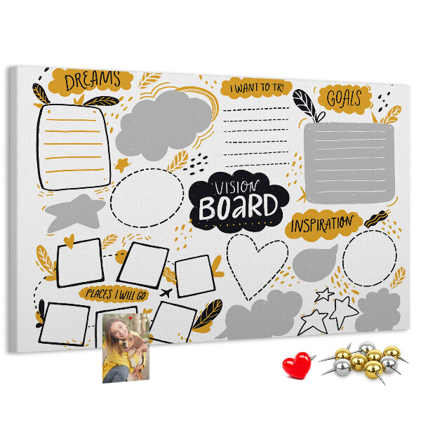 Lavagna di sughero vision board per luoghi e obiettivi