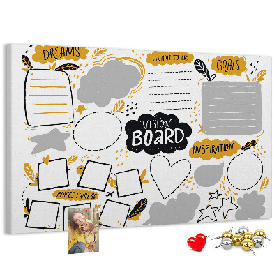 Lavagna di sughero vision board per luoghi e obiettivi
