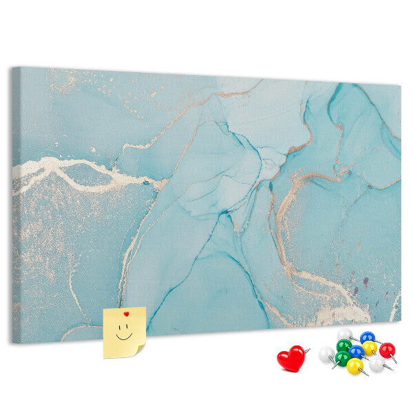 Bacheca in sughero con motivo marmorizzato blu e delicate venature