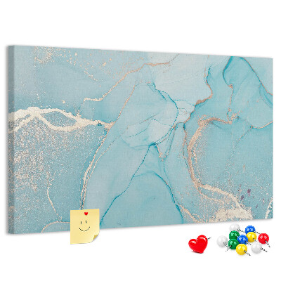 Bacheca in sughero con motivo marmorizzato blu e delicate venature
