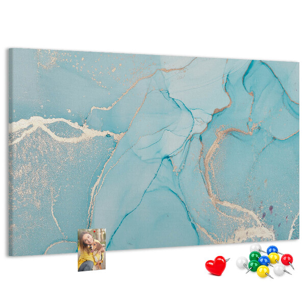 Bacheca in sughero con motivo marmorizzato blu e delicate venature