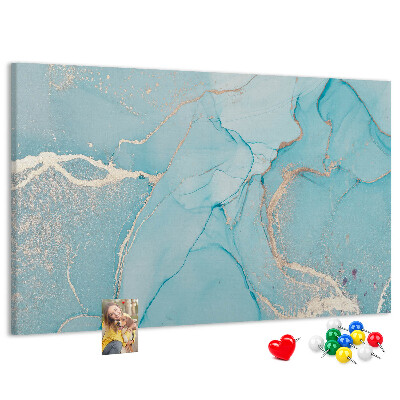 Bacheca in sughero con motivo marmorizzato blu e delicate venature