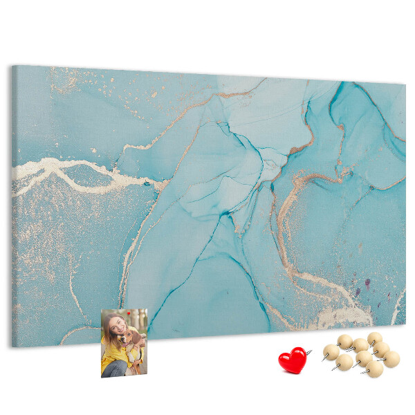 Bacheca in sughero con motivo marmorizzato blu e delicate venature
