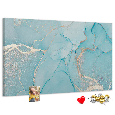 Bacheca in sughero con motivo marmorizzato blu e delicate venature