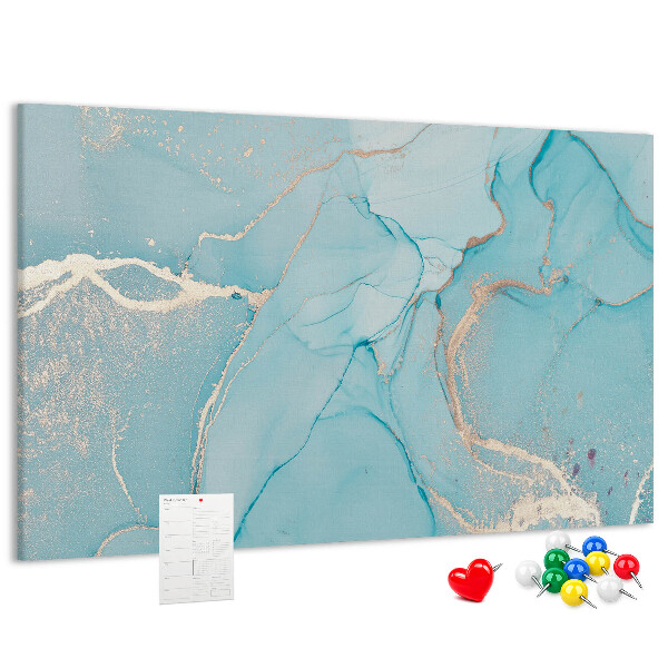 Bacheca in sughero con motivo marmorizzato blu e delicate venature