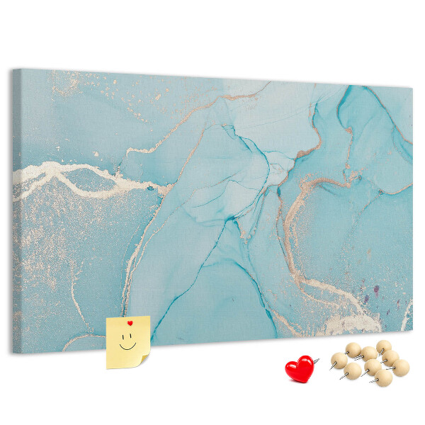 Bacheca in sughero con motivo marmorizzato blu e delicate venature