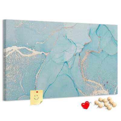 Bacheca in sughero con motivo marmorizzato blu e delicate venature