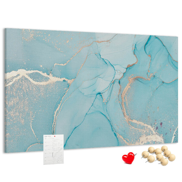 Bacheca in sughero con motivo marmorizzato blu e delicate venature