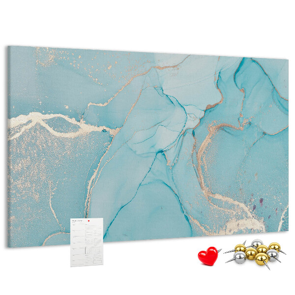 Bacheca in sughero con motivo marmorizzato blu e delicate venature