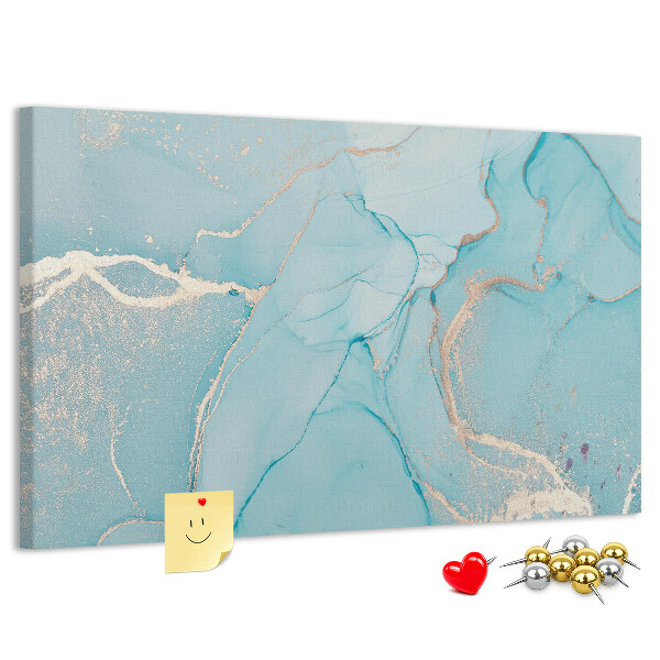 Bacheca in sughero con motivo marmorizzato blu e delicate venature