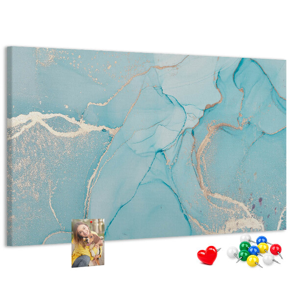 Bacheca in sughero con motivo marmorizzato blu e delicate venature