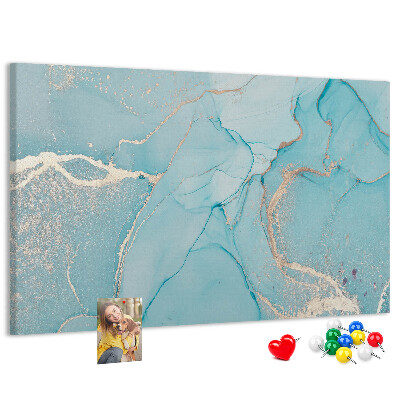 Bacheca in sughero con motivo marmorizzato blu e delicate venature