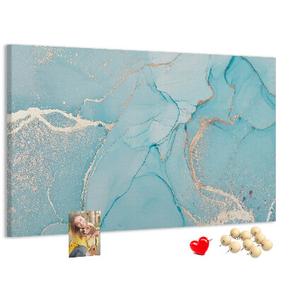 Bacheca in sughero con motivo marmorizzato blu e delicate venature