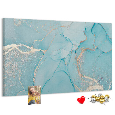 Bacheca in sughero con motivo marmorizzato blu e delicate venature