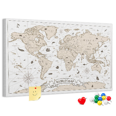 Bacheca in sughero mappa del mondo antico con dettagli geografici