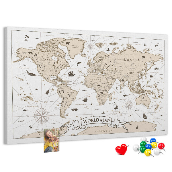 Bacheca in sughero mappa del mondo antico con dettagli geografici