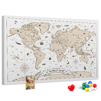 Bacheca in sughero mappa del mondo antico con dettagli geografici