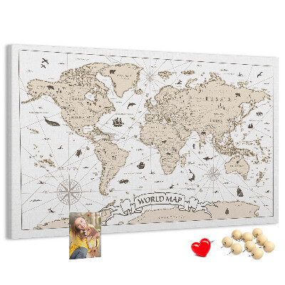 Bacheca in sughero mappa del mondo antico con dettagli geografici