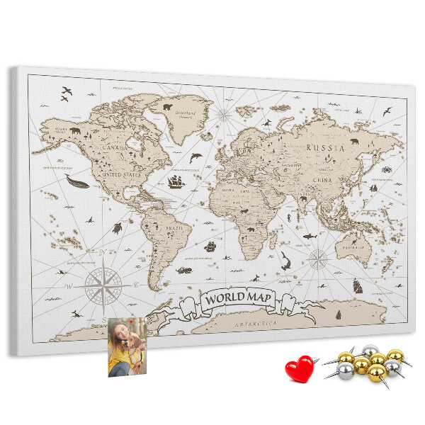 Bacheca in sughero mappa del mondo antico con dettagli geografici