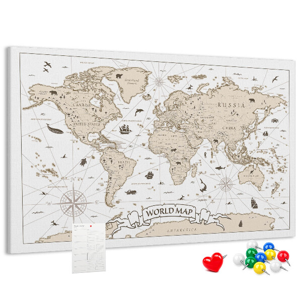 Bacheca in sughero mappa del mondo antico con dettagli geografici