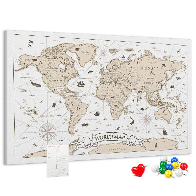 Bacheca in sughero mappa del mondo antico con dettagli geografici