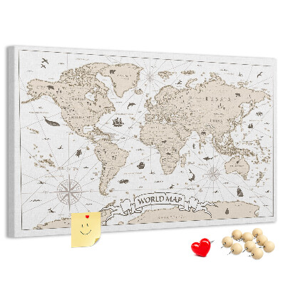 Bacheca in sughero mappa del mondo antico con dettagli geografici