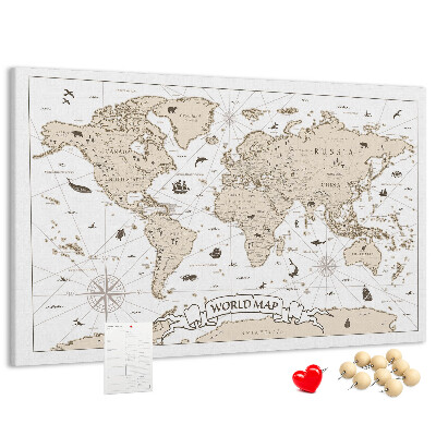 Bacheca in sughero mappa del mondo antico con dettagli geografici