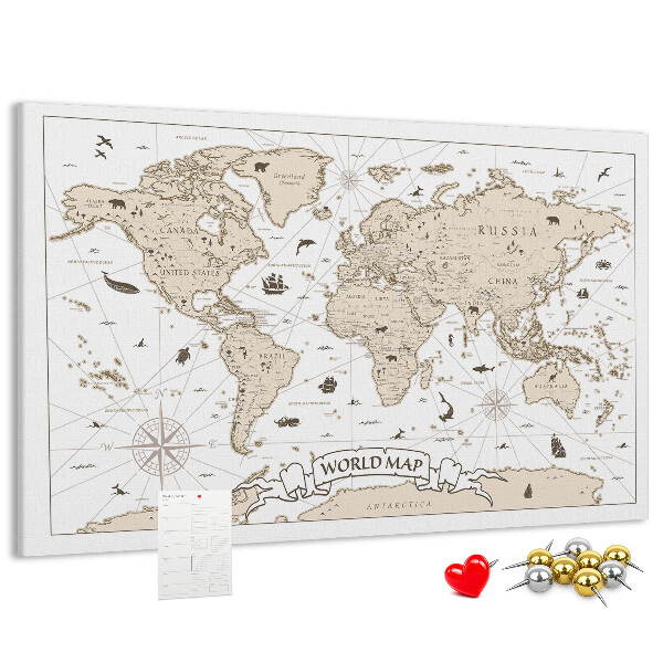 Bacheca in sughero mappa del mondo antico con dettagli geografici