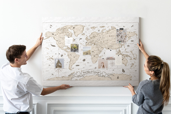 Bacheca in sughero mappa del mondo antico con dettagli geografici
