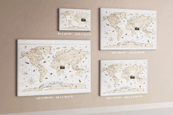 Bacheca in sughero mappa del mondo antico con dettagli geografici