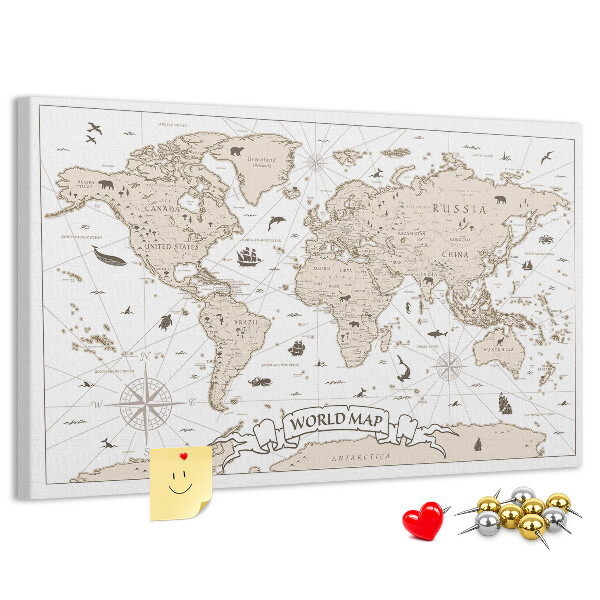 Bacheca in sughero mappa del mondo antico con dettagli geografici