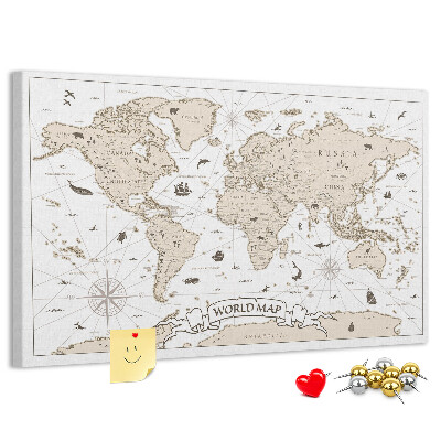 Bacheca in sughero mappa del mondo antico con dettagli geografici