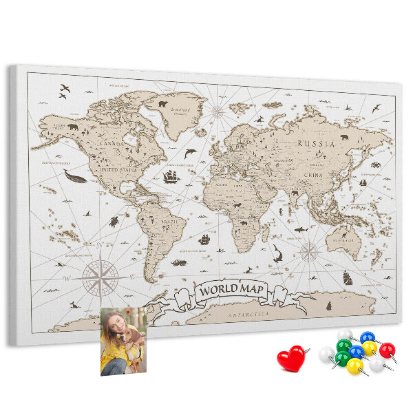 Bacheca in sughero mappa del mondo antico con dettagli geografici