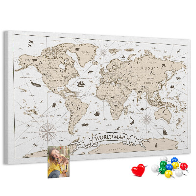 Bacheca in sughero mappa del mondo antico con dettagli geografici