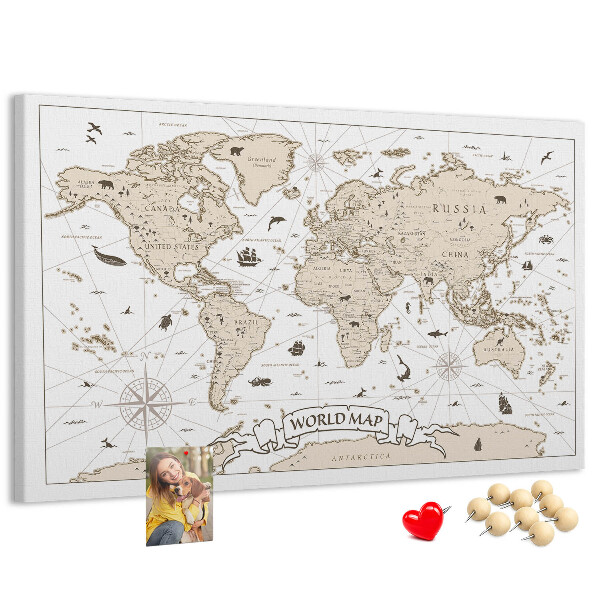 Bacheca in sughero mappa del mondo antico con dettagli geografici