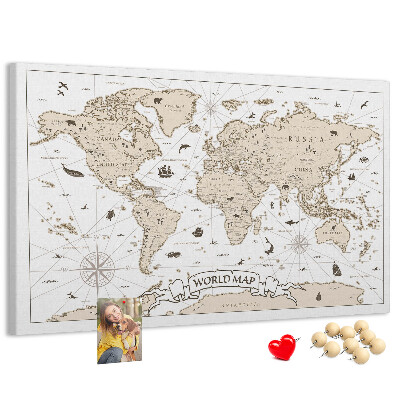 Bacheca in sughero mappa del mondo antico con dettagli geografici