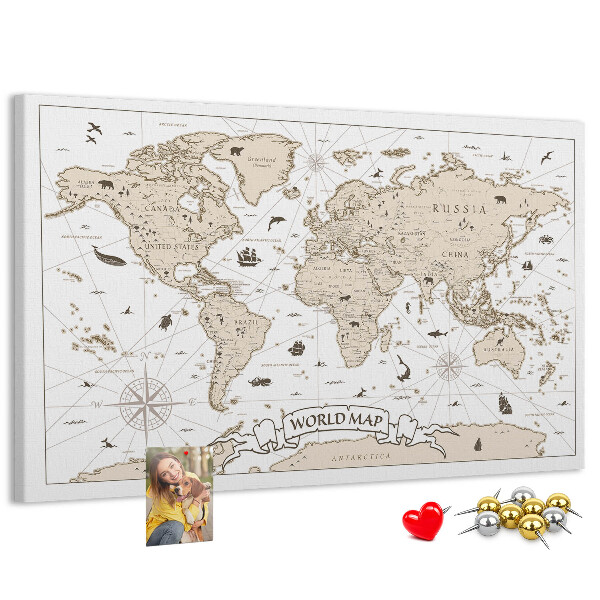 Bacheca in sughero mappa del mondo antico con dettagli geografici