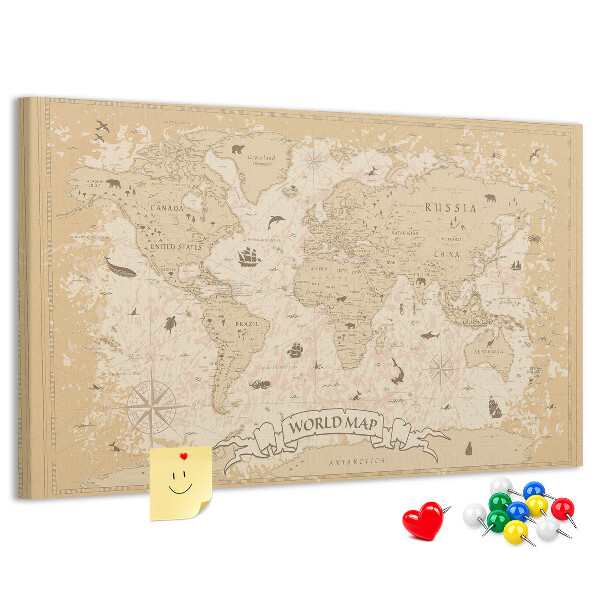 Lavagna di sughero mappa del mondo antico con dettagli geografici