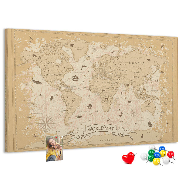 Lavagna di sughero mappa del mondo antico con dettagli geografici