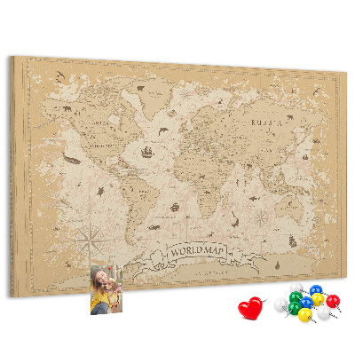 Lavagna di sughero mappa del mondo antico con dettagli geografici