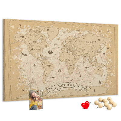 Lavagna di sughero mappa del mondo antico con dettagli geografici