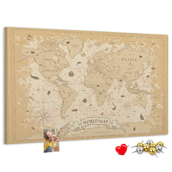 Lavagna di sughero mappa del mondo antico con dettagli geografici