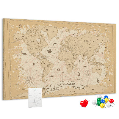 Lavagna di sughero mappa del mondo antico con dettagli geografici