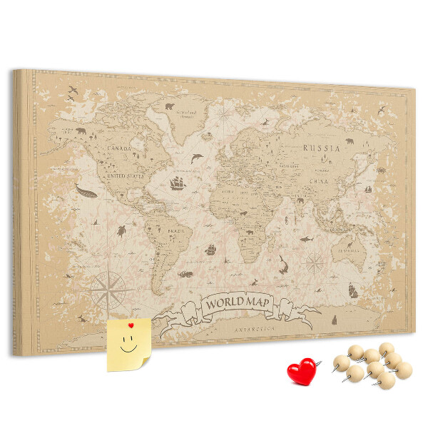 Lavagna di sughero mappa del mondo antico con dettagli geografici