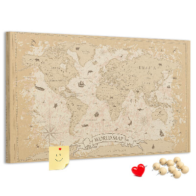 Lavagna di sughero mappa del mondo antico con dettagli geografici