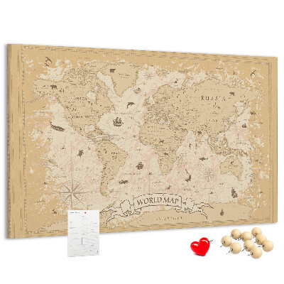 Lavagna di sughero mappa del mondo antico con dettagli geografici